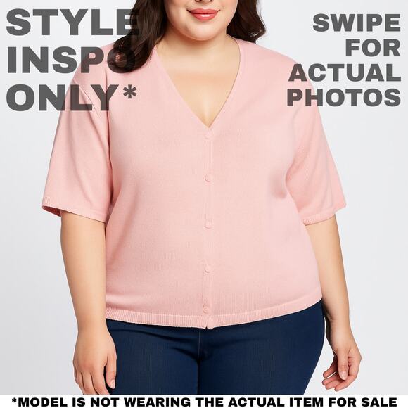 Sag Harbor, Size 2X Soft Pink Ramie Cotton Button-Front Cardigan [0215] - Picture 3 of 8